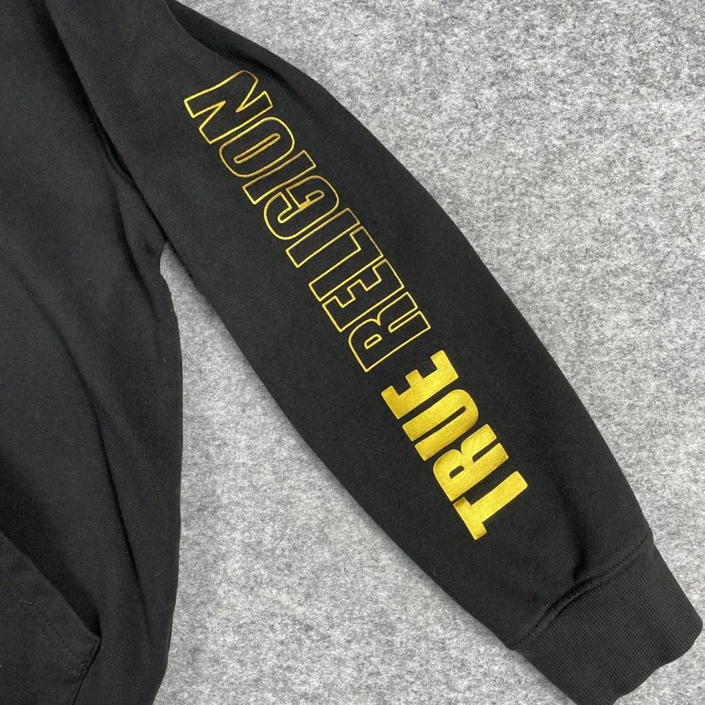 True Religion Zip Hoodie Mens S Black True Block Gold Horseshoe Sleeve Print